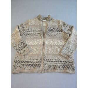 Coldwater Creek Cardigan Womens 1X 18 Beige Fair Isle Wool Alpaca Cashmere Zip